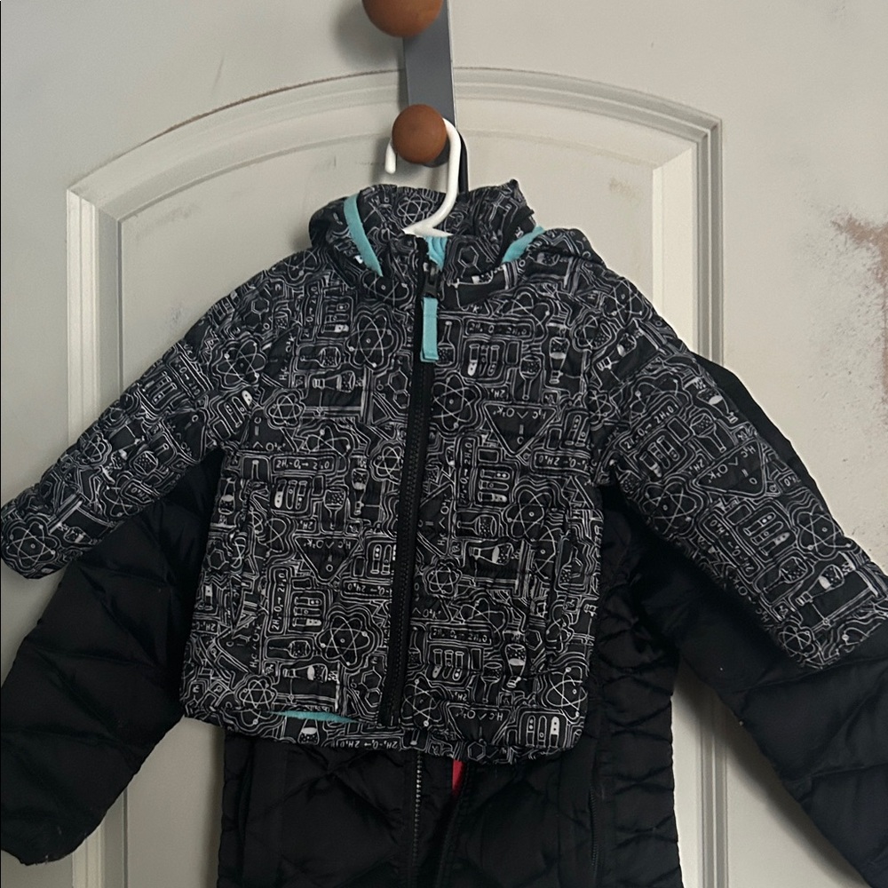 Kids Black Science Patterned Winter Jacket